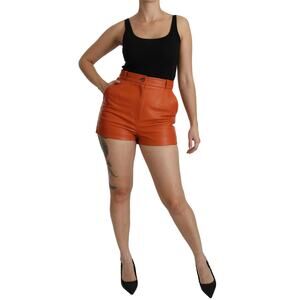 Dolce & Gabbana Orange Leather High Waist Hot Pants Shorts IT40 S Orange